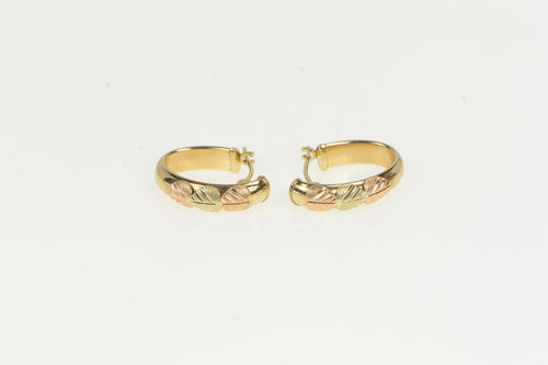 10K Black Hills Leaf Oval Statement Hoop Earrings Yellow Gold