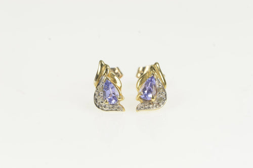 10K Pear Tanzanite Diamond Accent Vintage Stud Earrings Yellow Gold