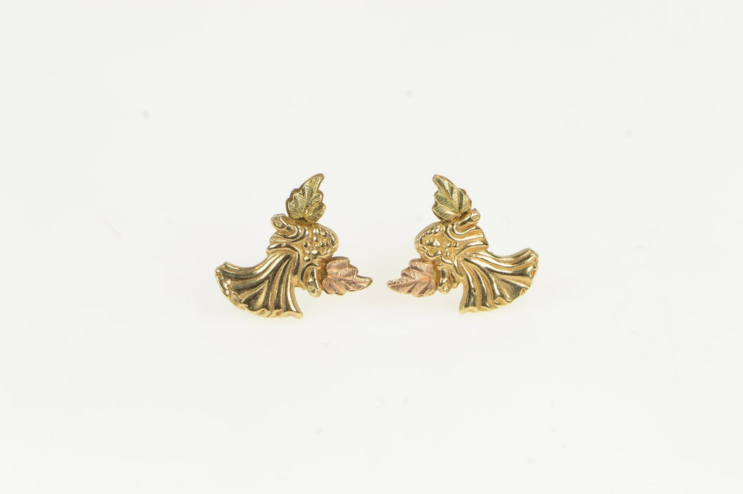 10K Black Hills Leaf Guardian Angel Stud Earrings Yellow Gold