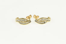 Load image into Gallery viewer, 10K Wavy Diamond Criss Cross Curved Statement Earrings Yellow Gold