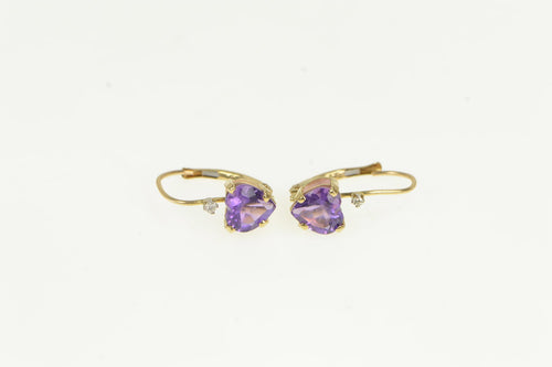 10K Heart Amethyst Diamond Accent Dangle Earrings Yellow Gold