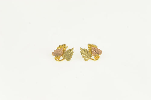 10K Black Hills Leaf Cluster Vintage Stud Earrings Yellow Gold