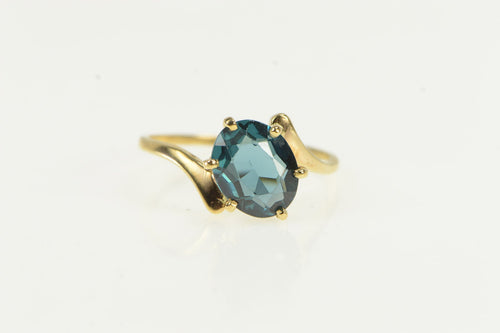 10K Oval London Blue Topaz Vintage Bypass Ring Yellow Gold