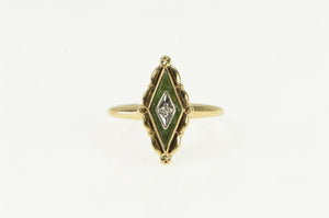 10K Nephrite Diamond Ornate Scalloped Vintage Ring Yellow Gold