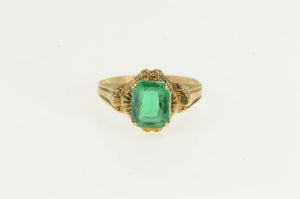 10K Victorian Style Sim. Emerald Ornate Vintage Ring Yellow Gold