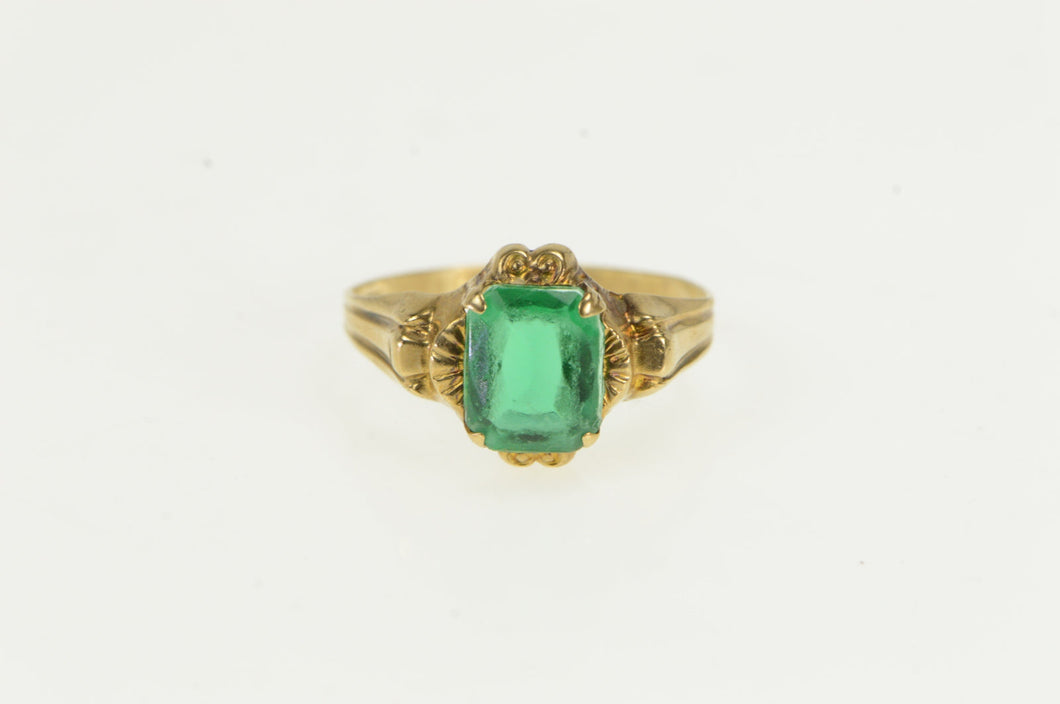 10K Victorian Style Sim. Emerald Ornate Vintage Ring Yellow Gold