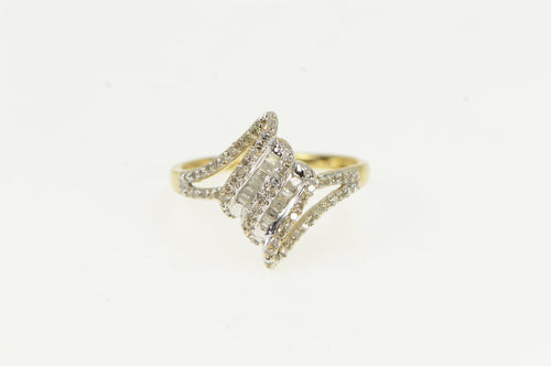 10K Baguette Diamond Wavy Cluster Statement Ring Yellow Gold