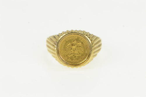 14K Dos Pesos Mexican Gold Coin Vintage Statement Ring Yellow Gold