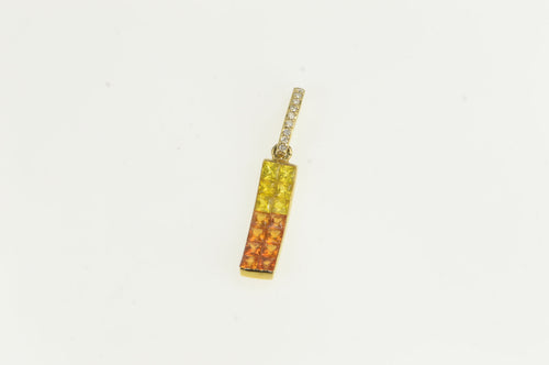14K Curved Invisible Set Citrine Diamond Bar Pendant Yellow Gold