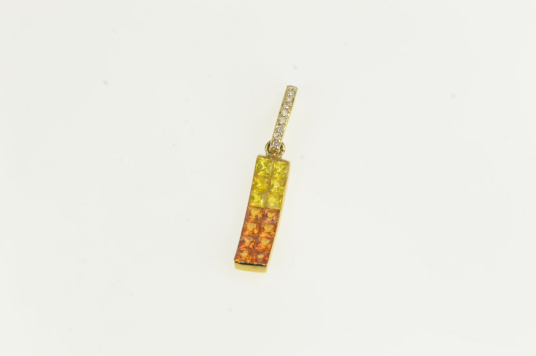14K Curved Invisible Set Citrine Diamond Bar Pendant Yellow Gold
