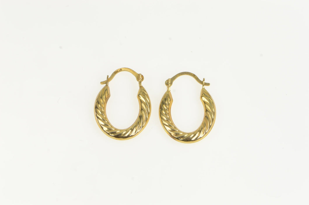 14K Oval Twist Design Vintage Puffy Hoop Earrings Yellow Gold