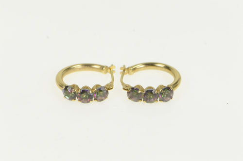 14K Round Classic Mystic Topaz Statement Hoop Earrings Yellow Gold