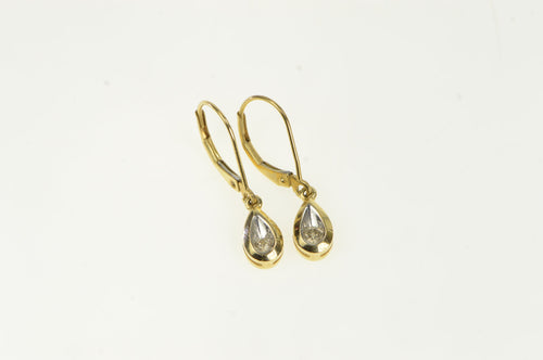 14K Diamond Tear Drop Dangle Vintage Statement Earrings Yellow Gold