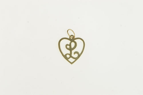 14K L Cursive Letter Heart Initial Monogram Charm/Pendant Yellow Gold