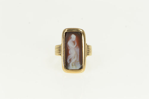 10K Victorian Carved Carnelian Lady Cameo Ring Yellow Gold