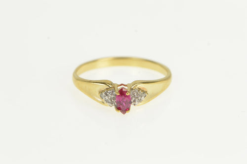 10K Marquise Syn. Ruby Vintage CZ Accent Ring Yellow Gold