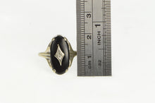 Load image into Gallery viewer, 10K Oval Black Onyx Diamond Vintage Statement Ring White Gold