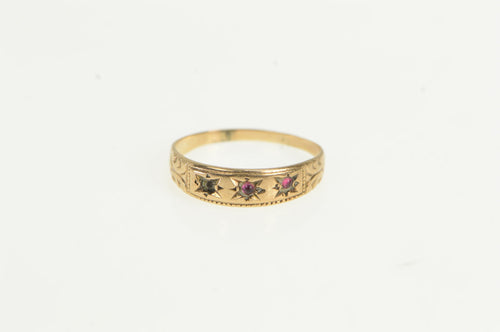 10K Victorian Ornate Garnet Wreath Baby Child's Ring Yellow Gold