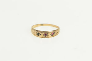 10K Victorian Ornate Garnet Wreath Baby Child's Ring Yellow Gold