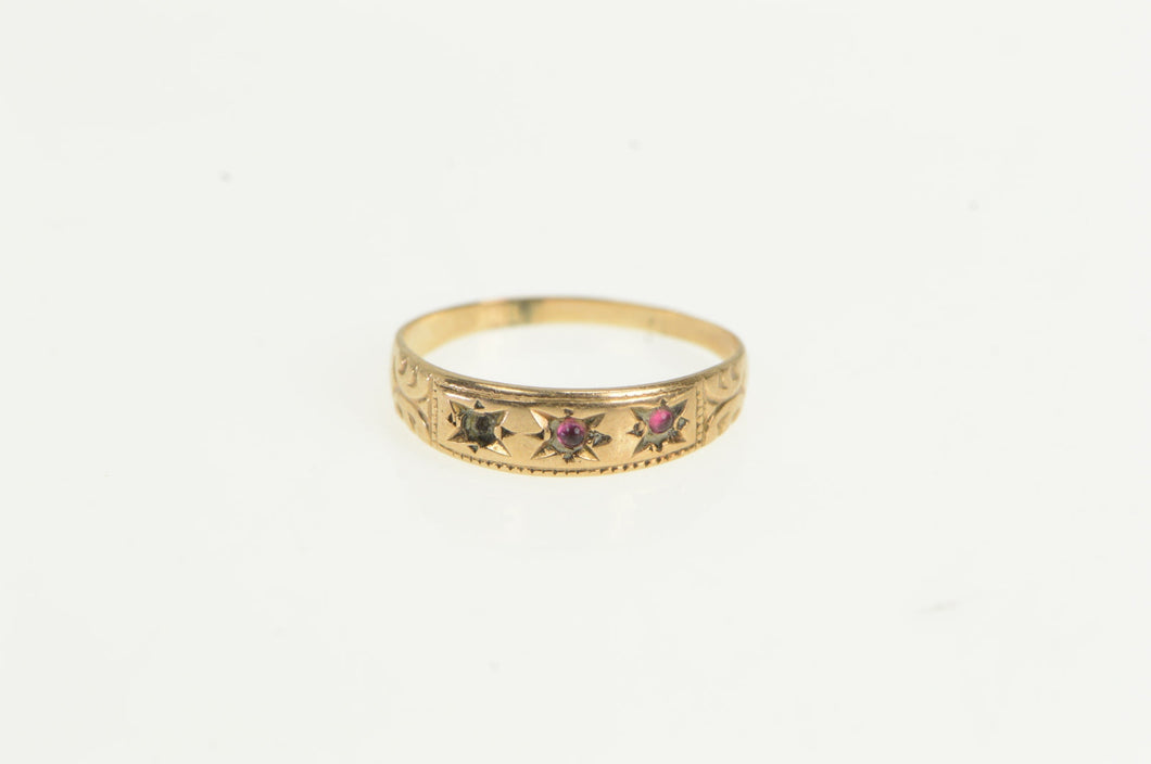 10K Victorian Ornate Garnet Wreath Baby Child's Ring Yellow Gold