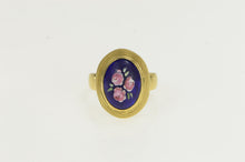 Load image into Gallery viewer, 18K Blue Enamel Flower Bouquet Domed Cocktail Ring Yellow Gold