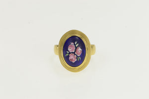 18K Blue Enamel Flower Bouquet Domed Cocktail Ring Yellow Gold