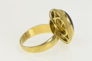 18K Blue Enamel Flower Bouquet Domed Cocktail Ring Yellow Gold