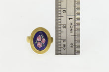 Load image into Gallery viewer, 18K Blue Enamel Flower Bouquet Domed Cocktail Ring Yellow Gold