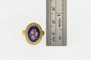 18K Blue Enamel Flower Bouquet Domed Cocktail Ring Yellow Gold