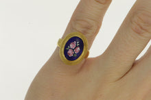 Load image into Gallery viewer, 18K Blue Enamel Flower Bouquet Domed Cocktail Ring Yellow Gold