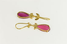 Load image into Gallery viewer, 18K Pear Syn. Ruby Turquoise CZ Accent Dangle Earrings Yellow Gold