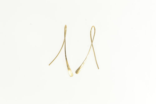 14K Curved Vintage Drop Bar Hook Dangle Earrings Yellow Gold