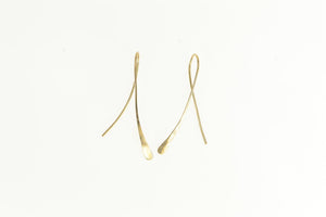 14K Curved Vintage Drop Bar Hook Dangle Earrings Yellow Gold