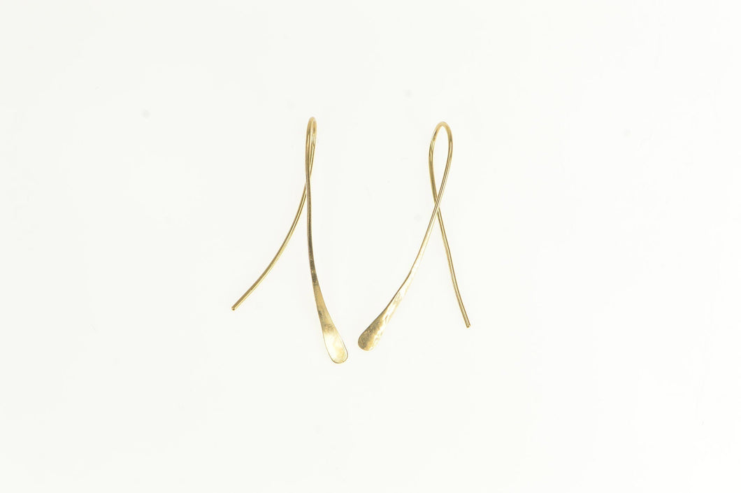 14K Curved Vintage Drop Bar Hook Dangle Earrings Yellow Gold