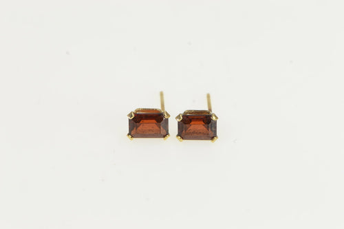 14K Emerald Cut Garnet Solitaire Vintage Stud Earrings Yellow Gold
