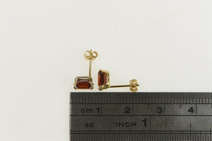 14K Emerald Cut Garnet Solitaire Vintage Stud Earrings Yellow Gold