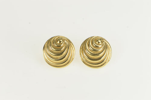 14K Retro Round Domed Swirl Spiral Statement Earrings Yellow Gold
