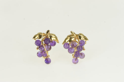 14K 1960's Retro Amethyst Grape French Clip Earrings Yellow Gold