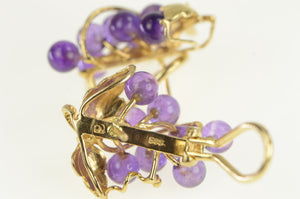 14K 1960's Retro Amethyst Grape French Clip Earrings Yellow Gold