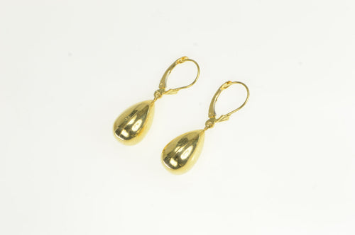 18K Puffy Tear Drop Vintage Dangle Lever Back Earrings Yellow Gold