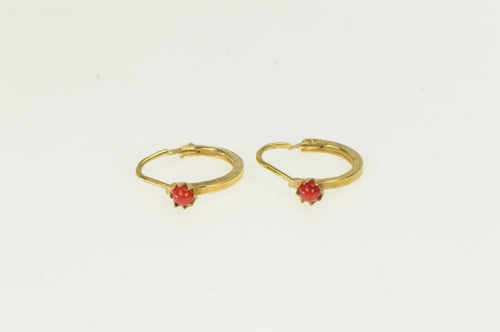 18K Vintage Coral Hammered 12.2mm Hoop Earrings Yellow Gold