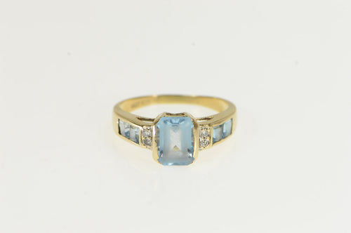 14K Blue Topaz Diamond Accent Vintage Statement Ring Yellow Gold