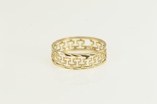 14K Textured Square Wave Pattern Cut Out Band Ring Yellow Gold