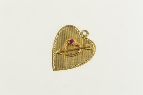 14K Heart Arrow Cupid Ruby Accent Love Charm/Pendant Yellow Gold