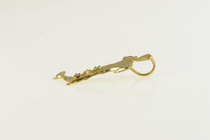 14K Emerald Diamond Ruby Italy Map Travel Charm/Pendant Yellow Gold