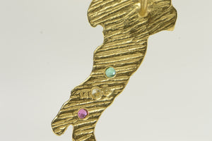 14K Emerald Diamond Ruby Italy Map Travel Charm/Pendant Yellow Gold