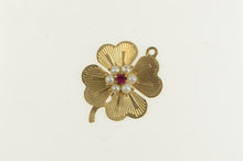 Load image into Gallery viewer, 14K 1960&#39;s Pearl Syn. Ruby Flower Shamrock Charm/Pendant Yellow Gold