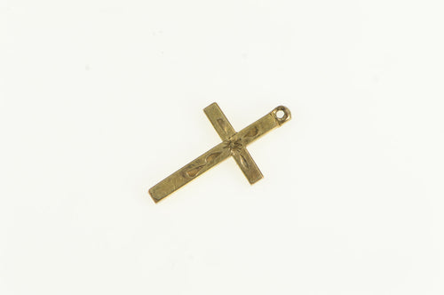 14K Art Deco Pinstripe Cross Christian Faith Charm/Pendant Yellow Gold