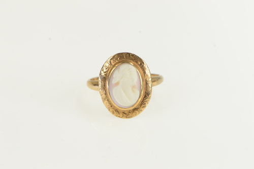 10K Victorian Carved High Relief Shell Cameo Ring Rose Gold