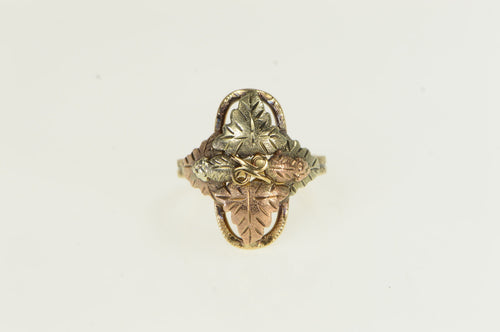 10K Black Hills Tri Color Floral Vine Motif Vintage Ring Yellow Gold